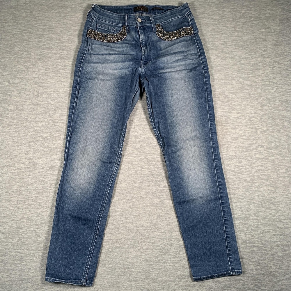 Jen7 Jeans Womens 10 Blue‎ Ankle Skinny Beaded Pocket Stretch Denim Mid Rise